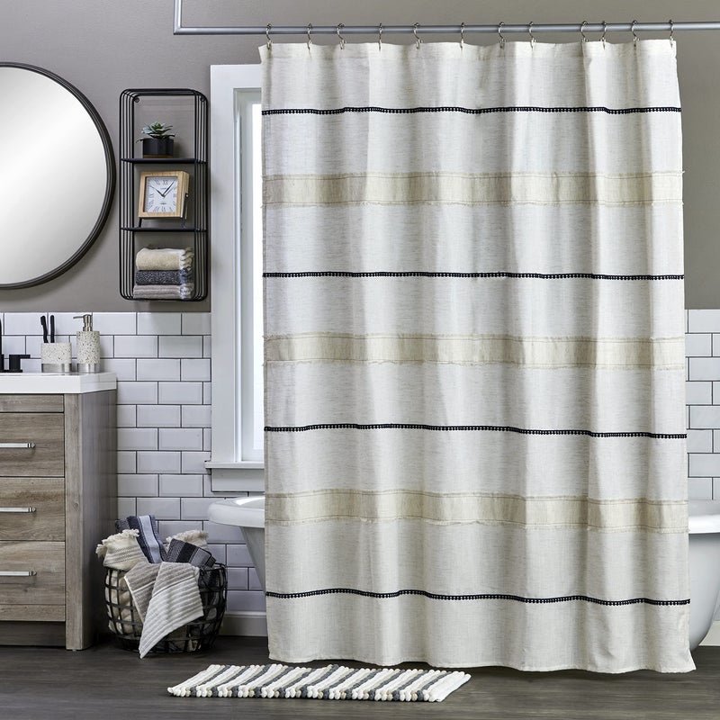 SKL Home Frayser Striped Fabric Shower Curtain, Boho/Modern Farmhouse, Linen/Navy - Image 3